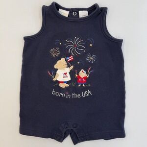 KRU Supplies Patriotic Baby Romper 3–6M Born in the USA Embroidered Teddy‎ Bear